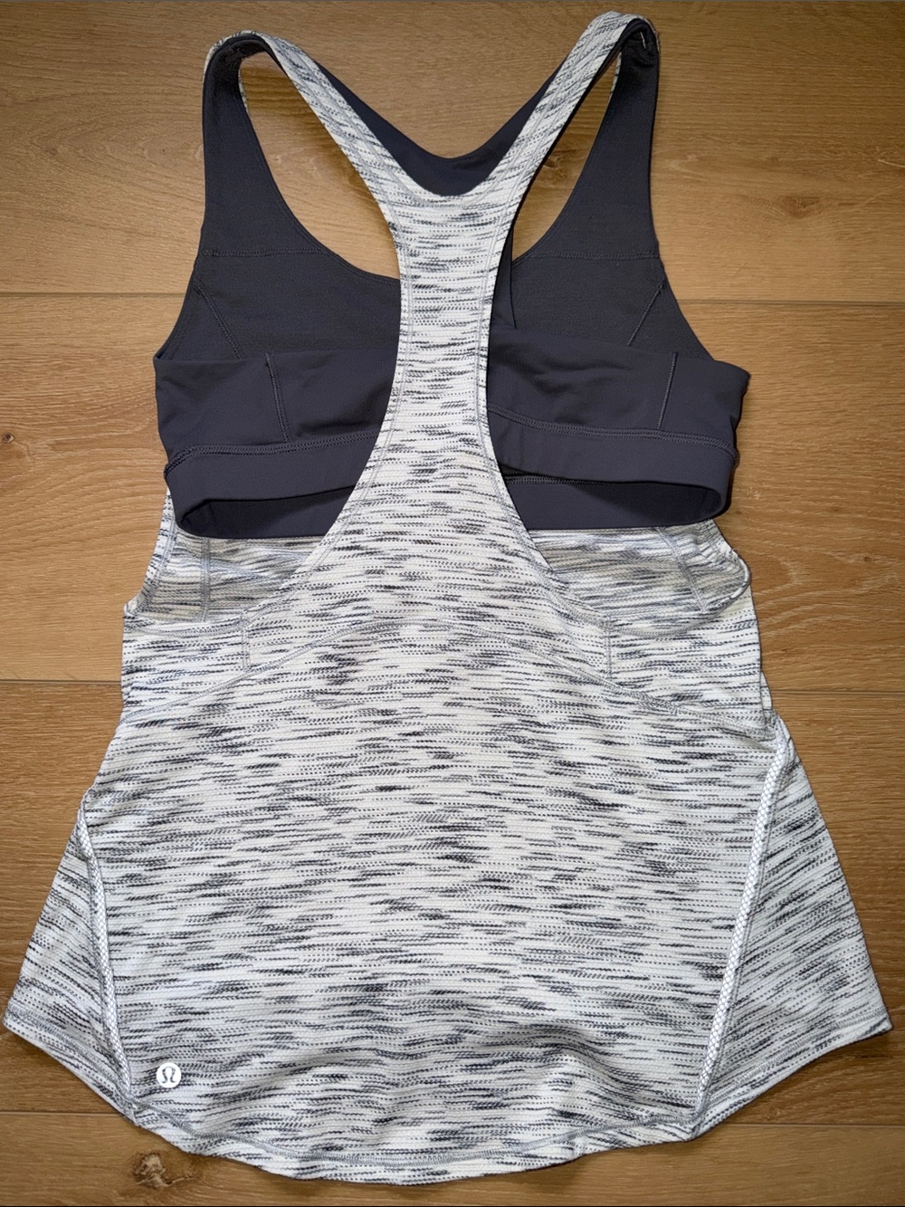 Lululemon Gray & White On Track 2 in 1 Racerback Tank with Built-In Bra